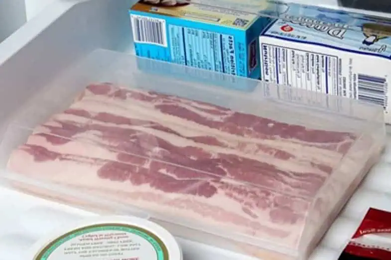 bacon in refrigerator