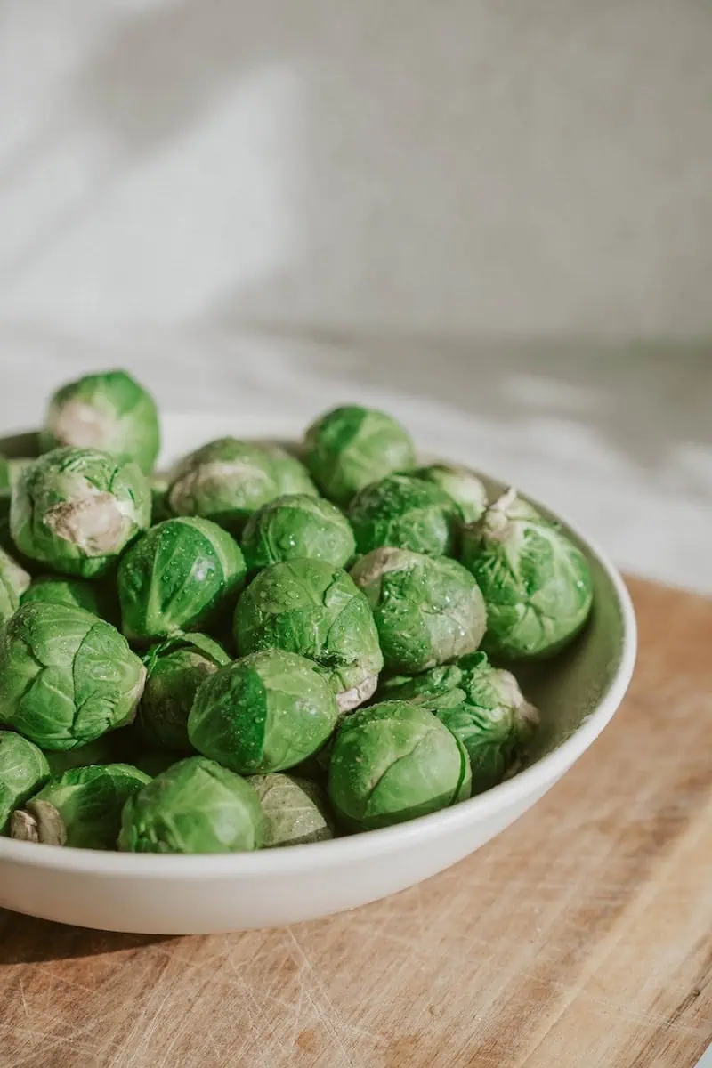Brussel Sprouts on white ceramic bowl