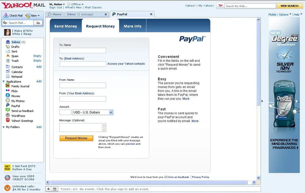 PayPal Yahoo! Mail Application