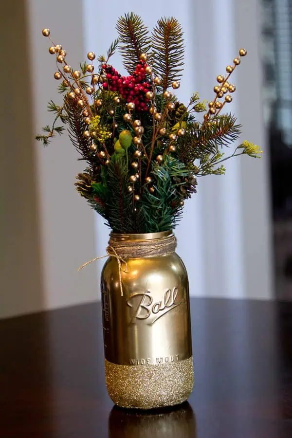 29. Christmas DIY Gold Glitter Mason Jar