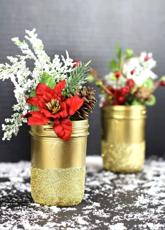30. Gold Glittered Mason Jar Vases