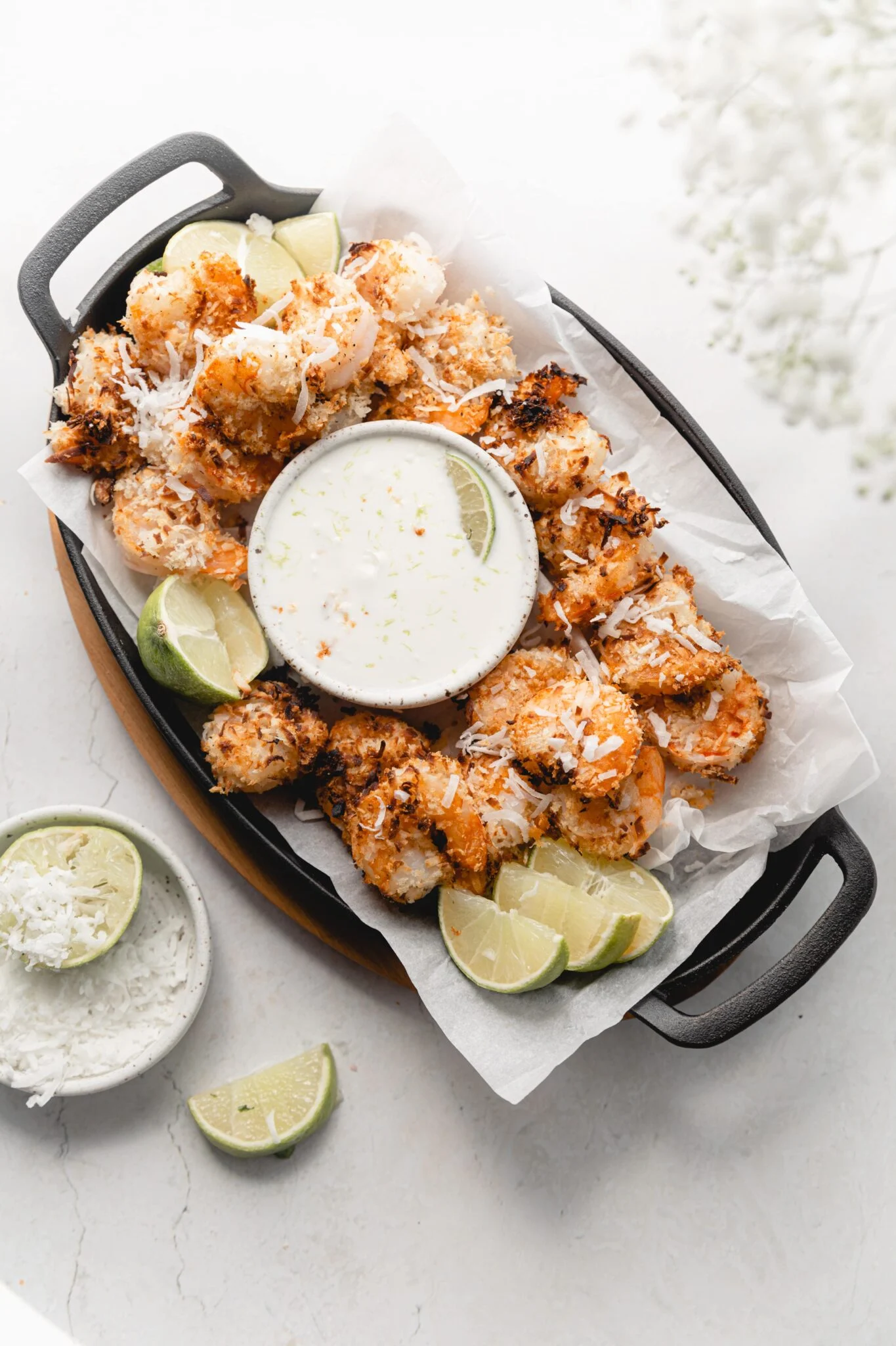Air fryer coconut shrimp with coconut dipping sauce.