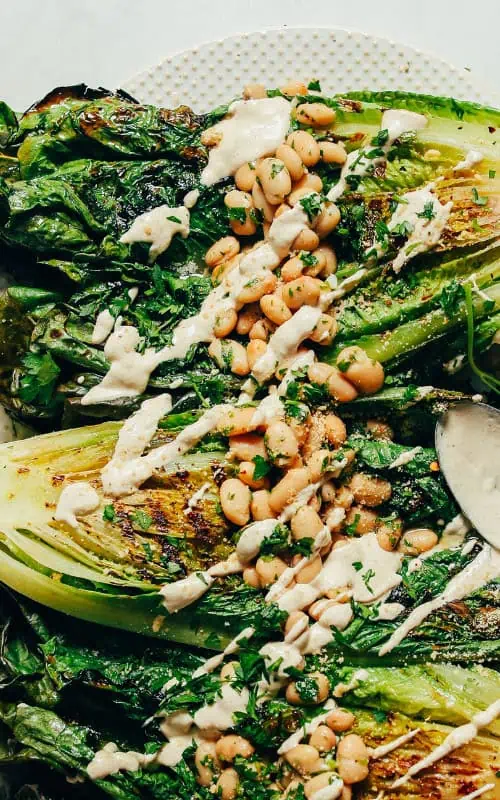 Grilled Romaine Caesar Salad with Herbed White Beans