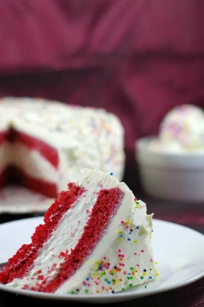 Red velvet ice cream cake recipe with sprinkles