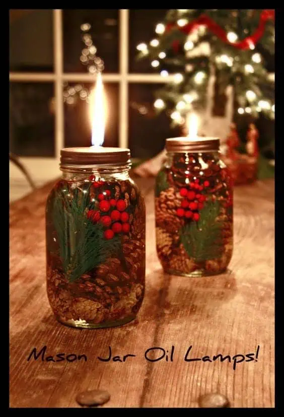 DIY Oil Lamps...these are the BEST Christmas Mason Jar Ideas!