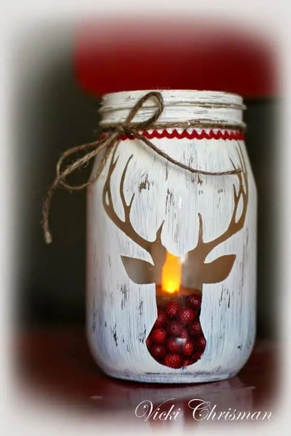 Holiday Stenciled Deer Jar....these are the BEST Christmas Mason Jar Ideas!