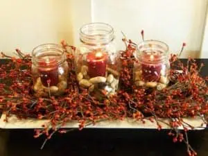 Quick and Easy Fall Candle Centerpiece with fall berries and twigs