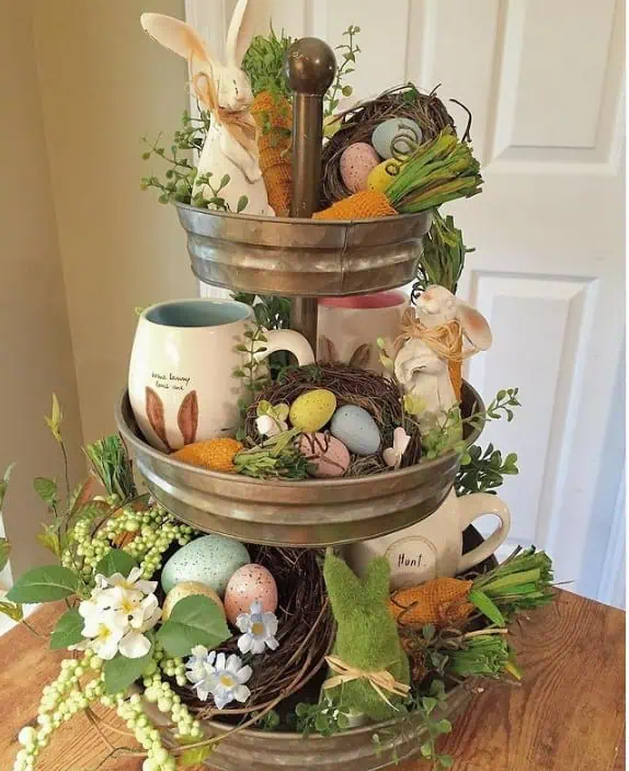 cottage easter tiered tray