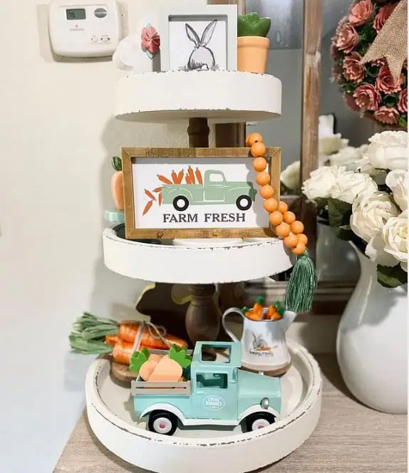 farm inspired easter tiered tray