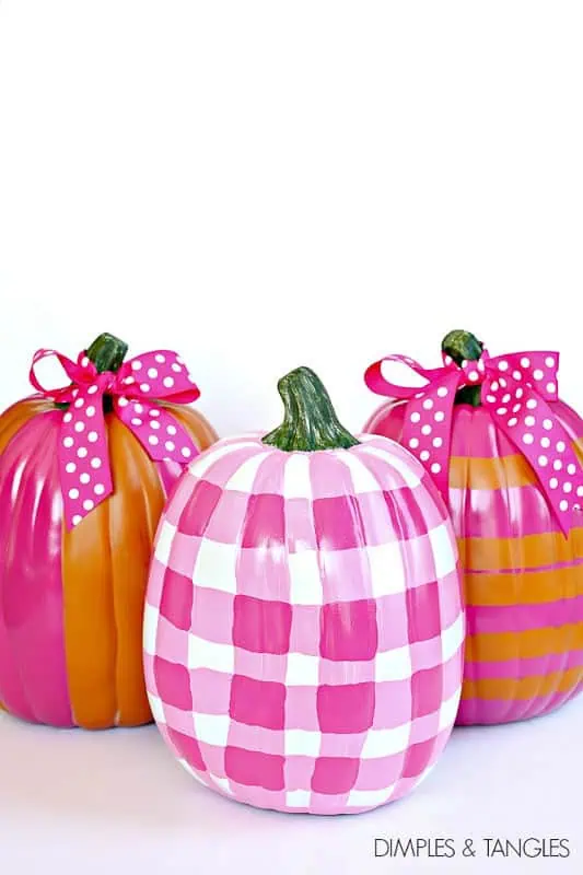 pink and white painted gingham pumpkin