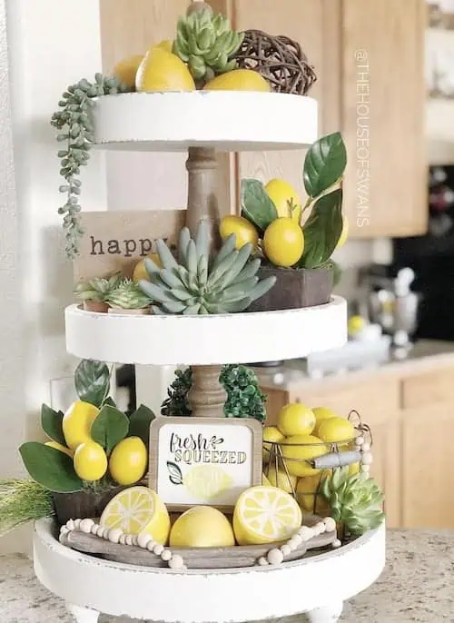 lemon themed tiered tray