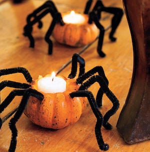 spider mini pumpkins for a halloween table