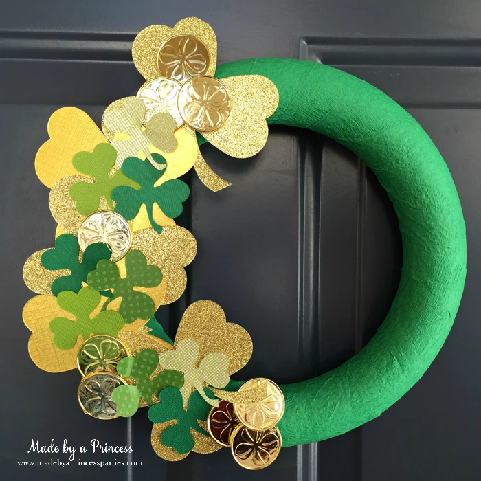 DIY Easy St Patricks Day Shamrock Wreath hang on front door to welcome guests sq.jpg