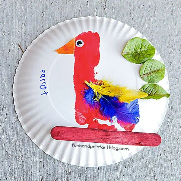Footprint Parrot Craft For Kids Using Paper Plate