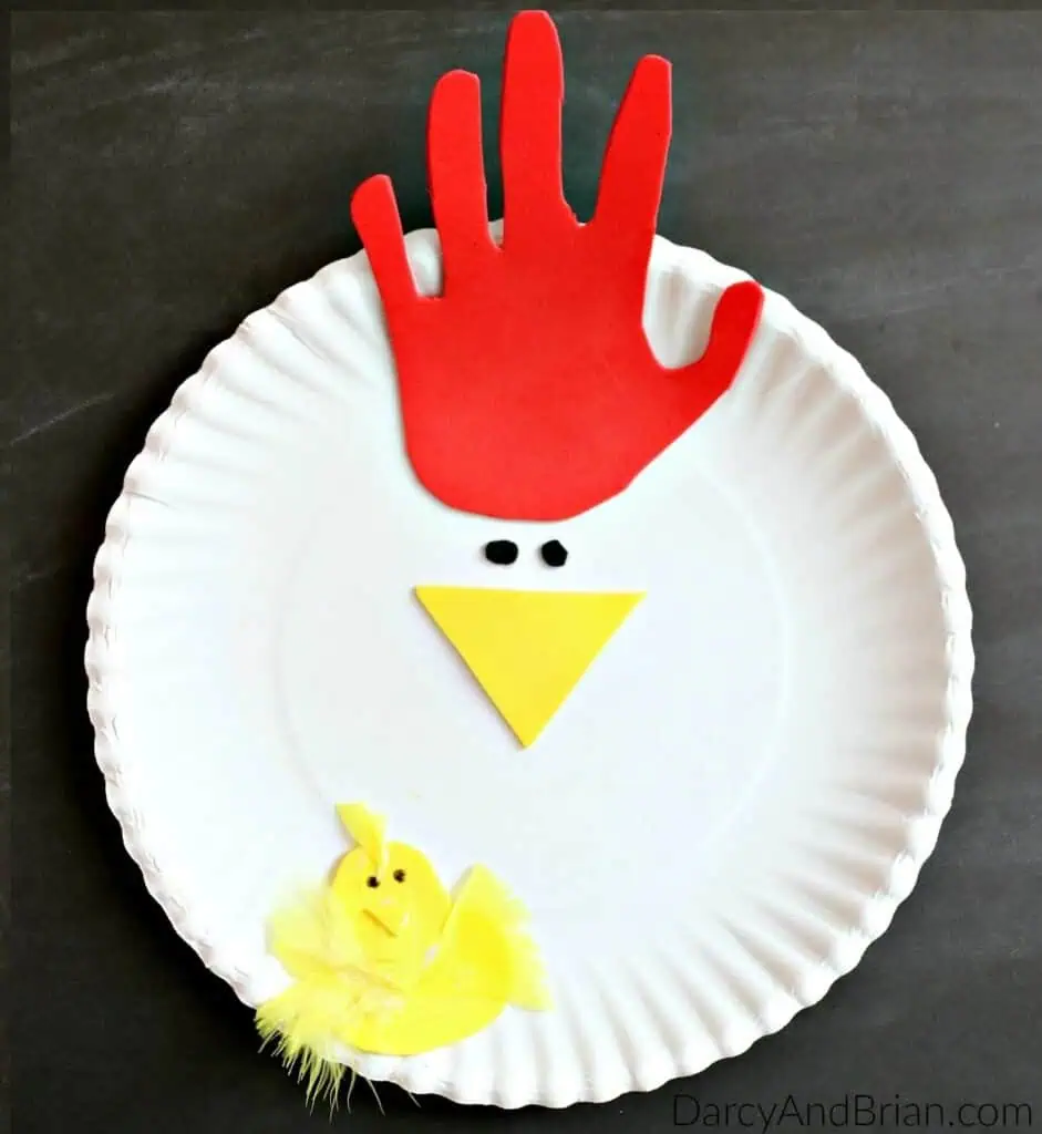 Mama and baby chicken paper plate craft