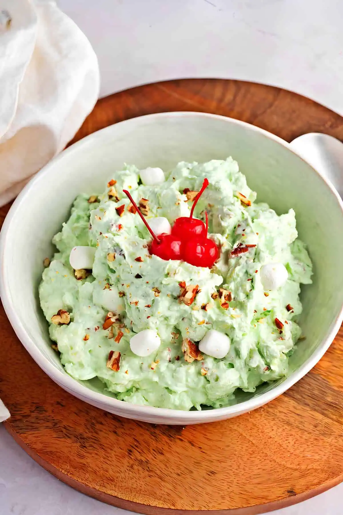 Watergate Salad with Mini Marshmallows and Cherries