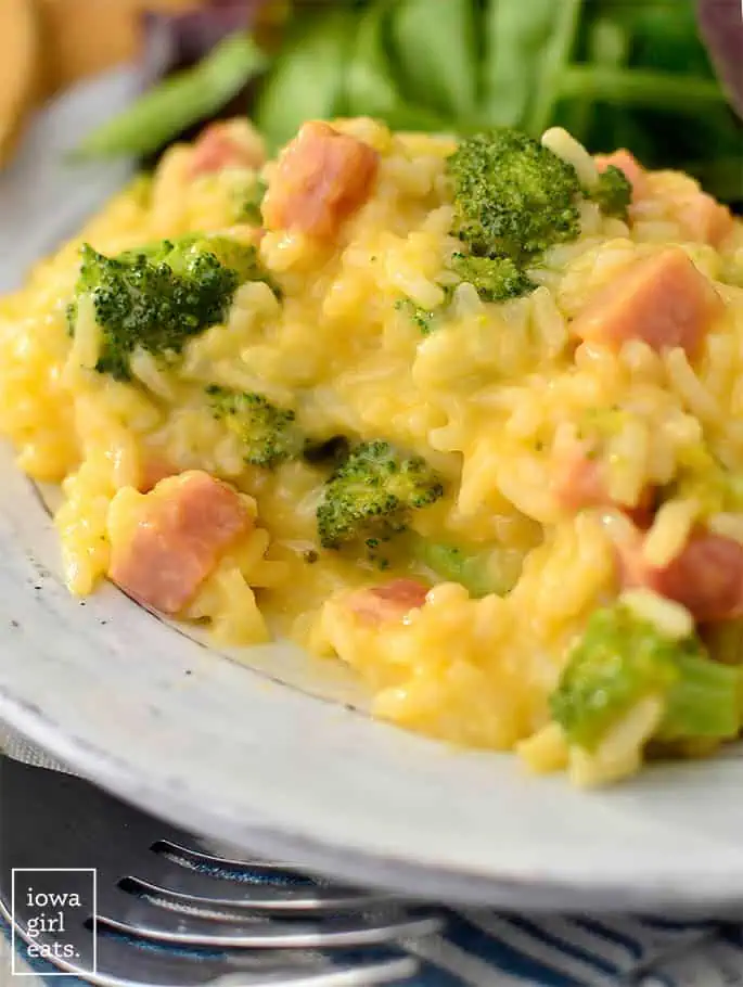 5 Ingredient Cheesy Ham and Broccoli Rice Skillet iowagirleats 03 srgb