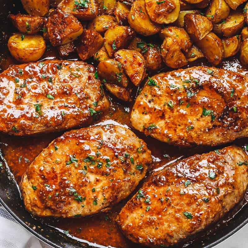 Honey Mustard Pork Chops and Potato Skillet