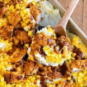 Mashed Potato Casserole with Crispy Chicken