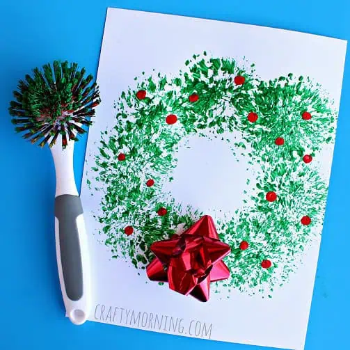 fun dish brush christmas wreath craft for kids