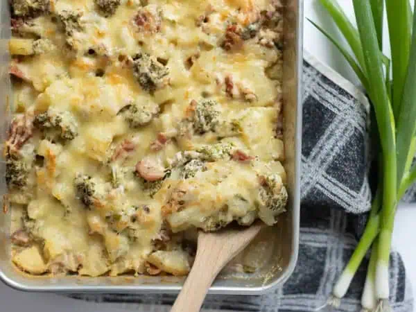 image 9270 - That's right, bask in the applause! Everyone loves the Crowd-Pleaser Casserole! It's in the name, after all! Tender, fluffy potatoes, garden-fresh broccoli, and succulent ham all enjoy a swim in a creamy mushroom sauce and a melty cheese topping; there's literally nothing to hate and everything to love about this Crowd-Pleaser Casserole. All you need now is a crowd! Thankfully, the delightful scent alone should get everyone to the table!