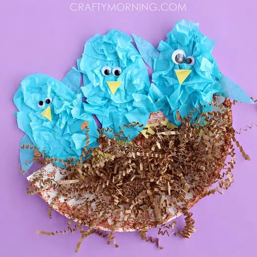 tissue paper baby blue birds in a nest kids craft
