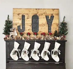 Rustic Woodland Mantel with joy wood sign 