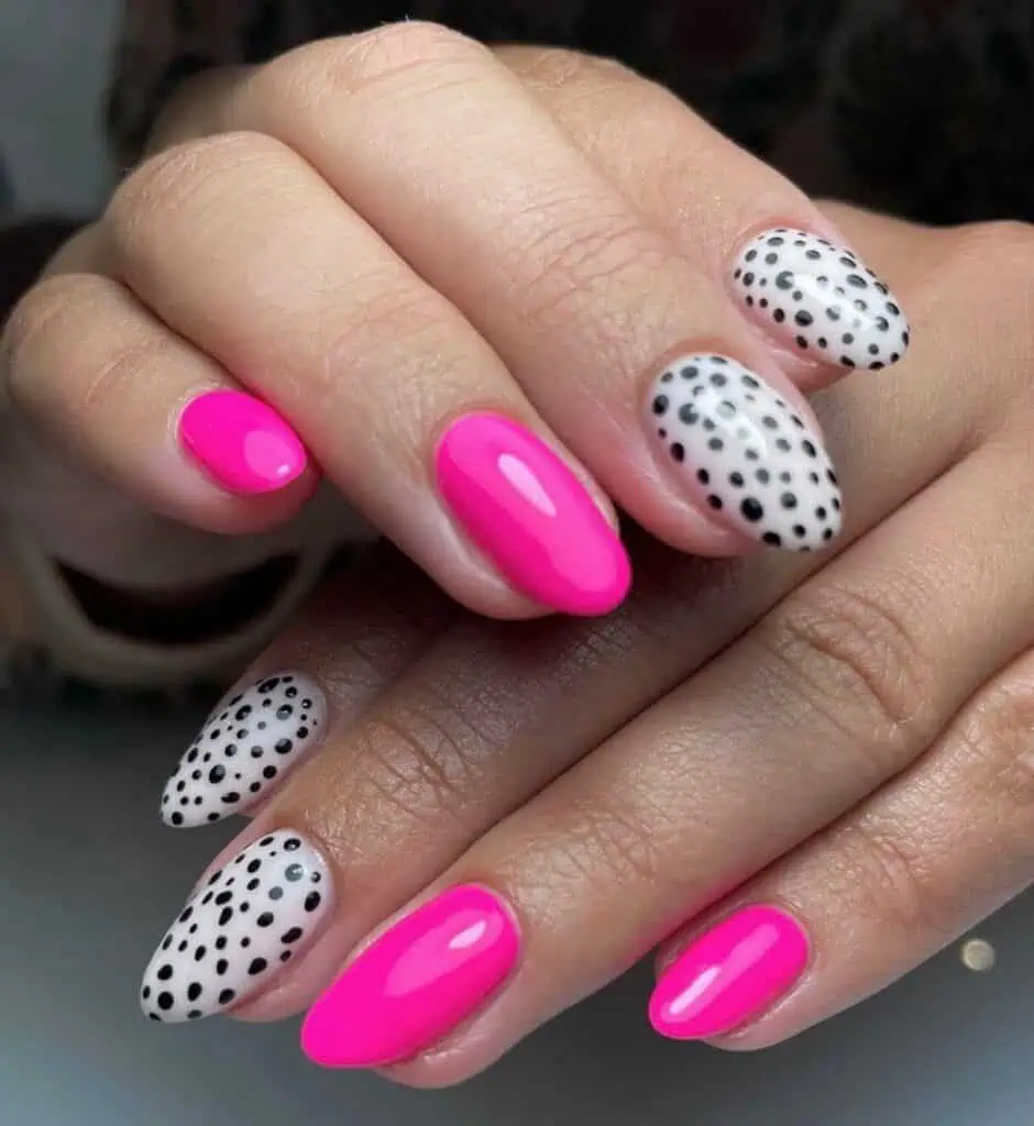 Explore a variety of pink nail designs, from bright and cute styles to festive Christmas nails with intricate patterns and decorations.