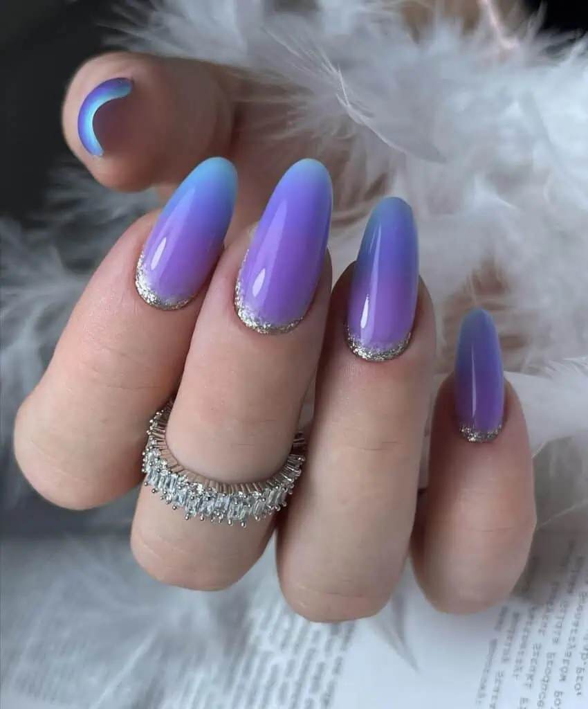 Gradient nails with sparkle, blush and ivory gradient nails, tapered nail designs