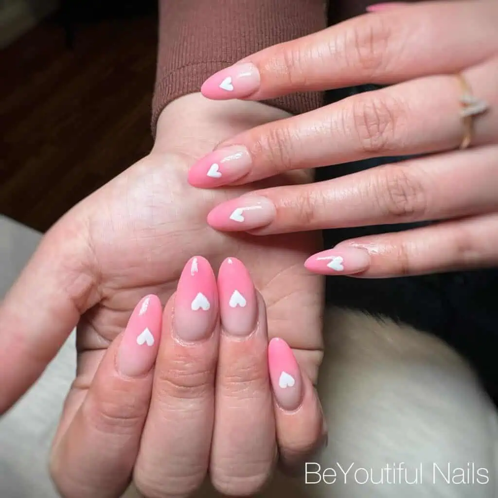 Gradient nails with sparkle, blush and ivory gradient nails, tapered nail designs