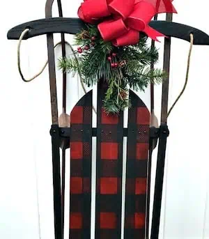 Stenciled Christmas Buffalo Plaid Vintage Sled