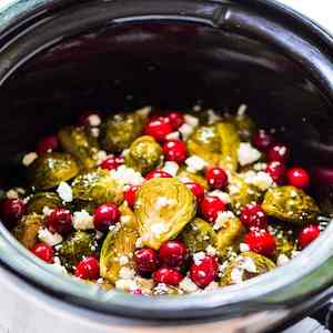 Crockpot Brussels Sprouts with Cranberries and Feta