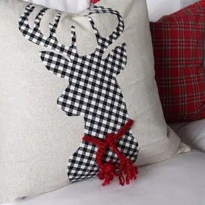 DIY reindeer buffalo plaid pillow 