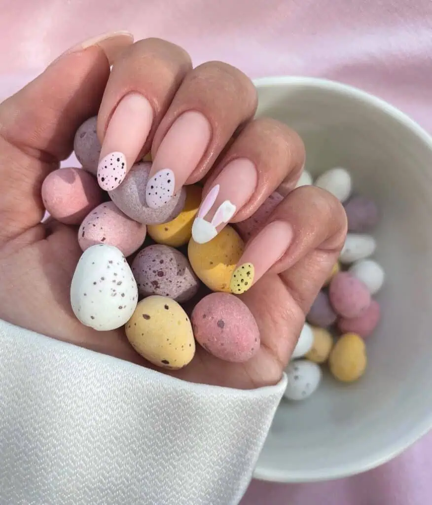 Delightful rabbit nail designs in soft pastel shades, ideal for Easter nails.