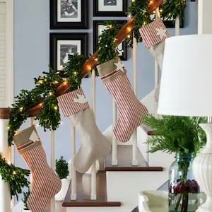 christmas stairway decor stockings