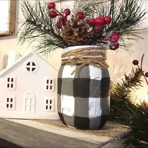 DIY white and black Plaid Mason Jars