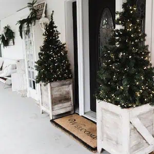 DIY Farmhouse Porch Planter with evergreens