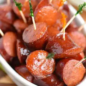 slow cooker kielbasa bites closeup title