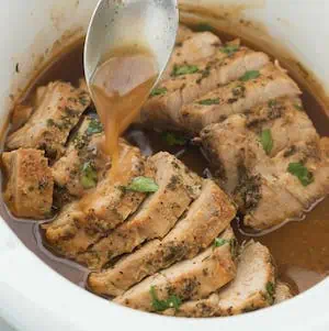 slow cooker pork tenderloin with honey balsamic glaze www.thereciperebel.com