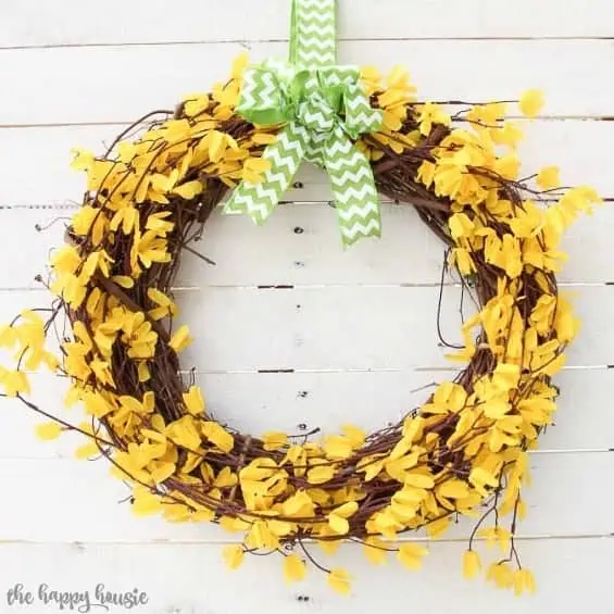 square Five Minute Dollar Store Spring Forsythia Wreath at the happy housie 7