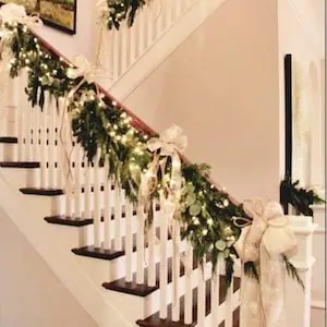 stair garland white bow