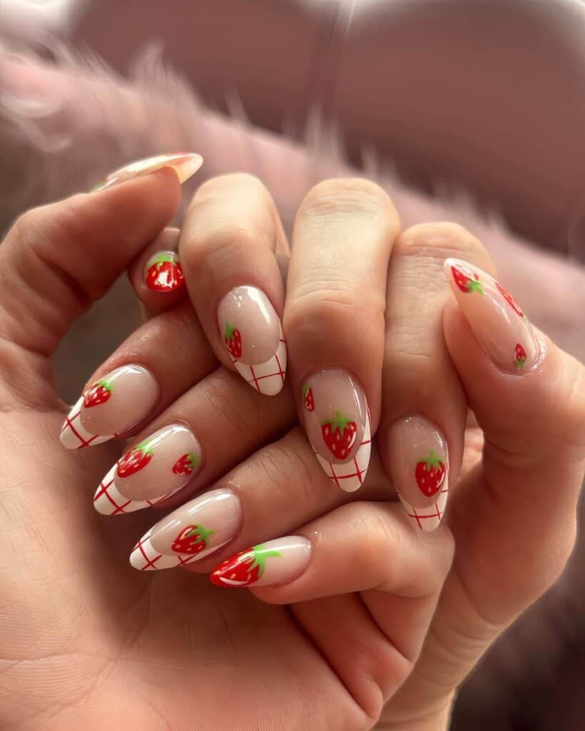 Discover charming strawberry nail designs such as strawberry shortcake and strawberry glazed donut styles. Opt for press-on nails for effortless application.