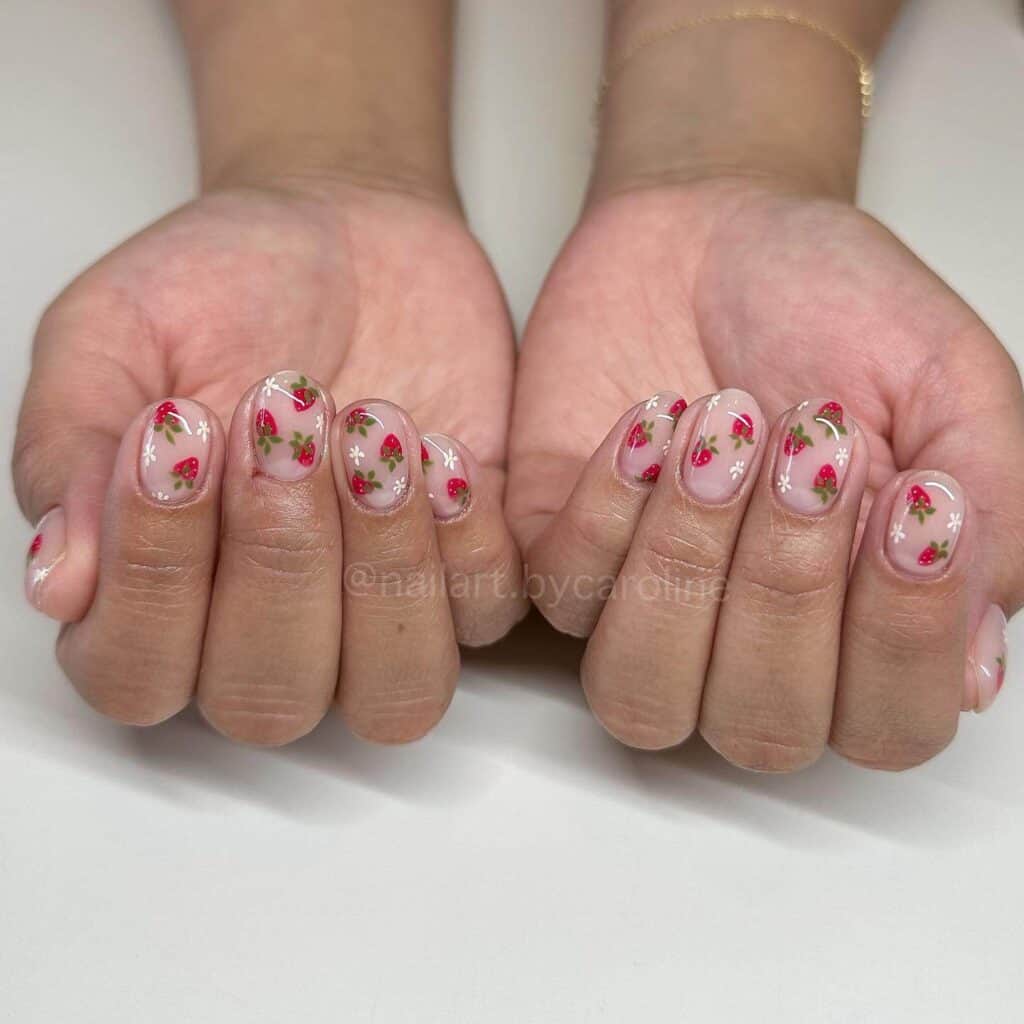 Discover charming strawberry nail designs such as strawberry shortcake and strawberry glazed donut styles. Opt for press-on nails for effortless application.