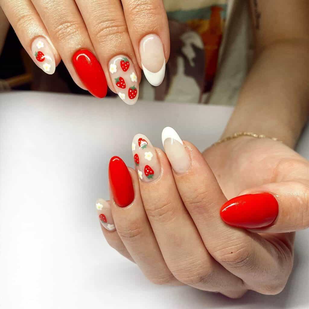 Discover charming strawberry nail designs such as strawberry shortcake and strawberry glazed donut styles. Opt for press-on nails for effortless application.