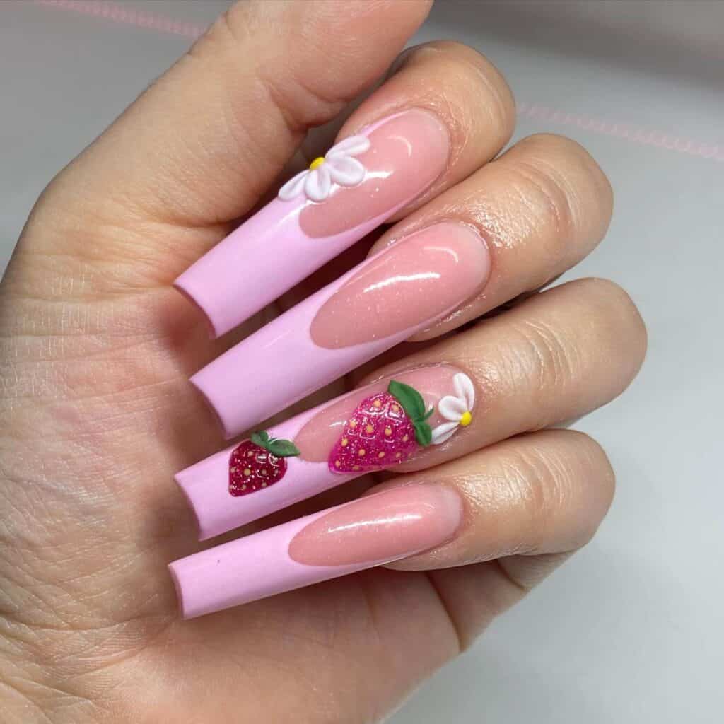 Discover charming strawberry nail designs such as strawberry shortcake and strawberry glazed donut styles. Opt for press-on nails for effortless application.