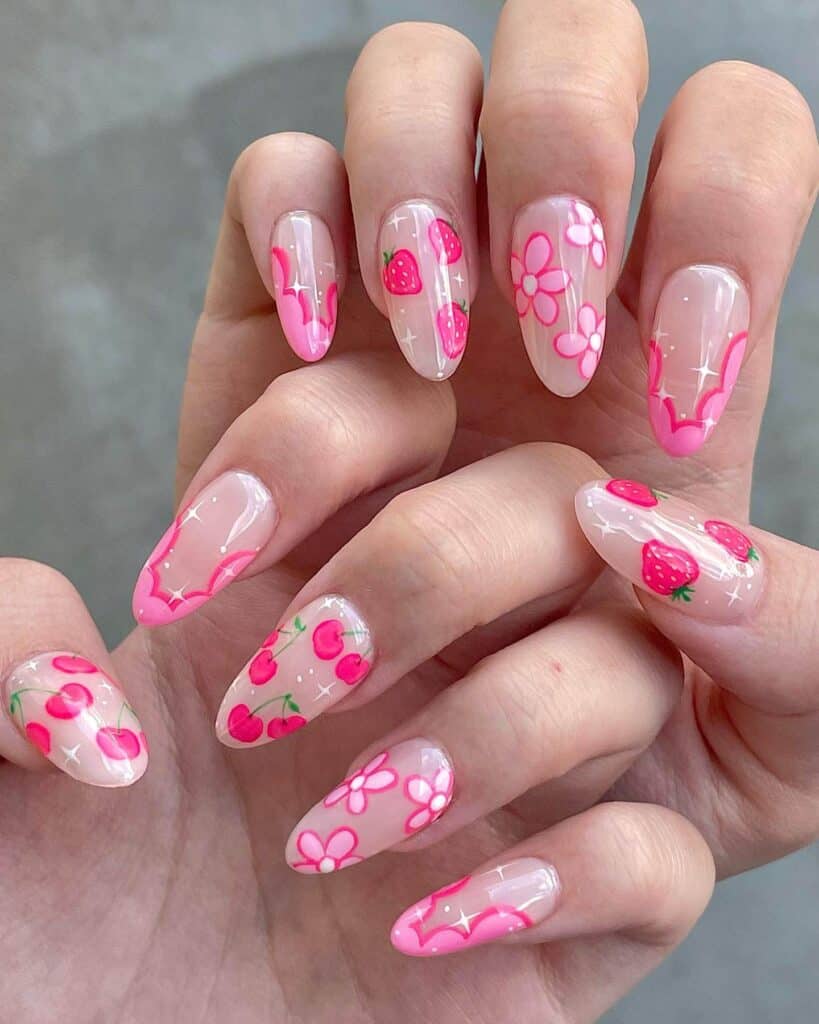 Discover charming strawberry nail designs such as strawberry shortcake and strawberry glazed donut styles. Opt for press-on nails for effortless application.