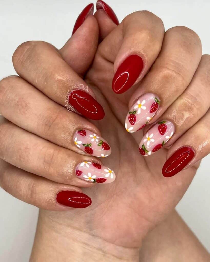 Discover charming strawberry nail designs such as strawberry shortcake and strawberry glazed donut styles. Opt for press-on nails for effortless application.