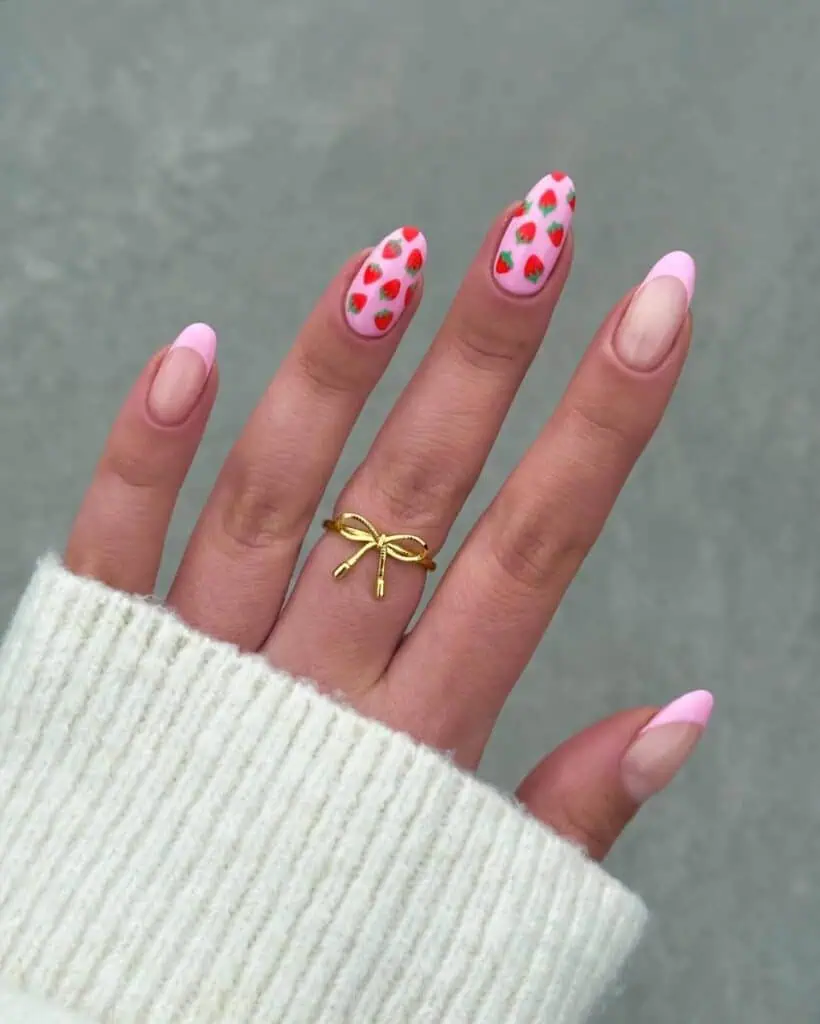 Discover charming strawberry nail designs such as strawberry shortcake and strawberry glazed donut styles. Opt for press-on nails for effortless application.