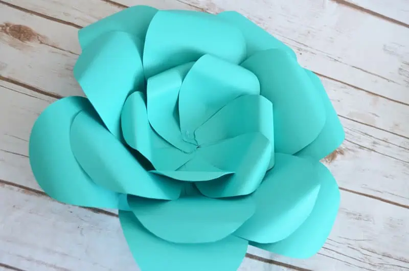 three layers of petal bowls are assembled to make extra large paper flowers
