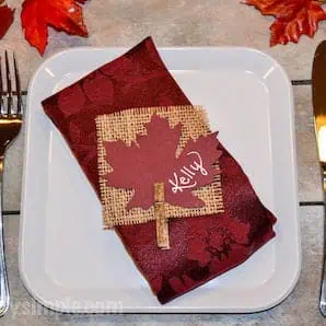 Thanksgiving maple leaf and burlap place Card